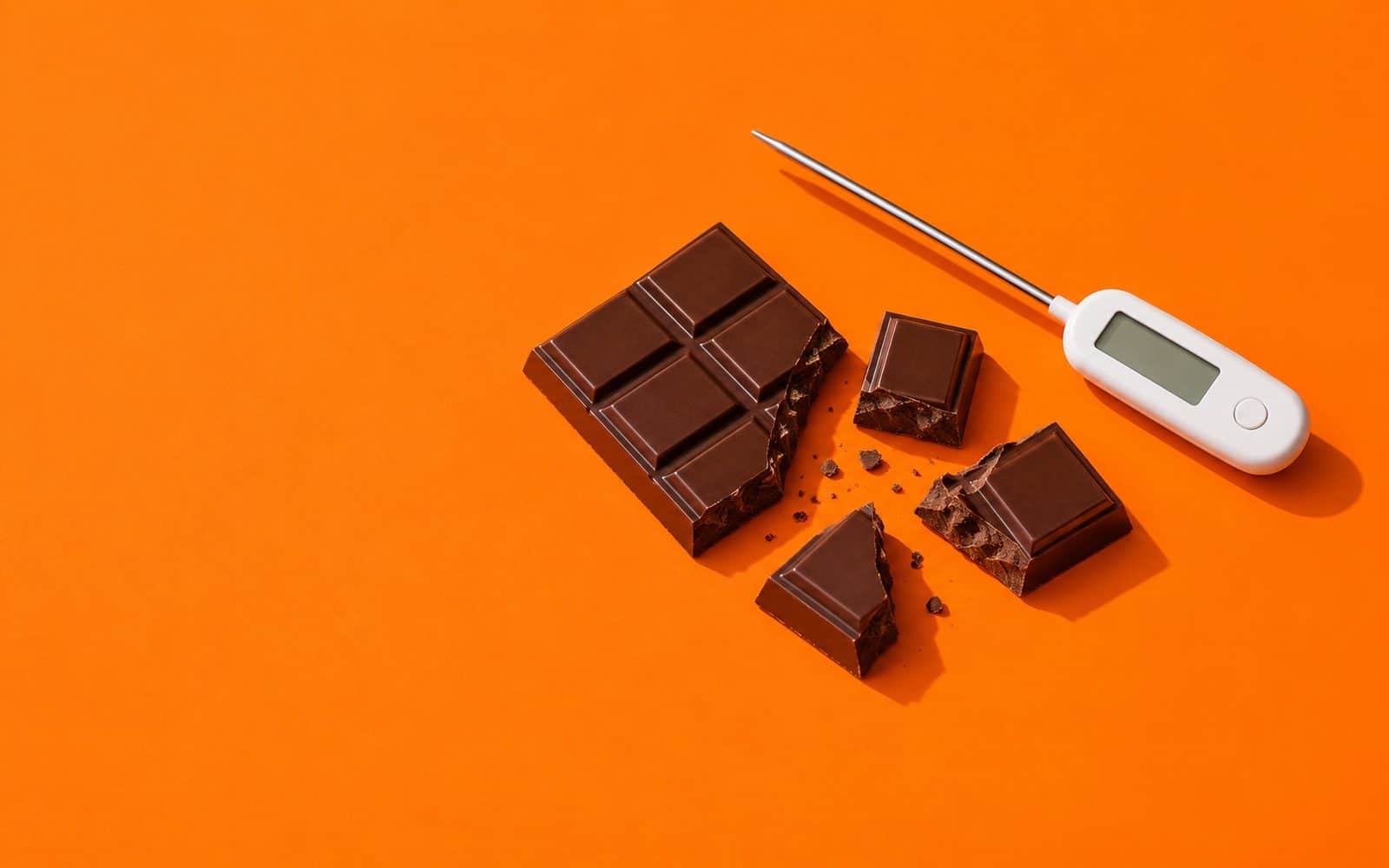 Chocolat noir cassé et thermomètre à sonde